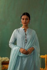 Powder Blue Cotton Silk Suit Set (With Pants and Dupatta)