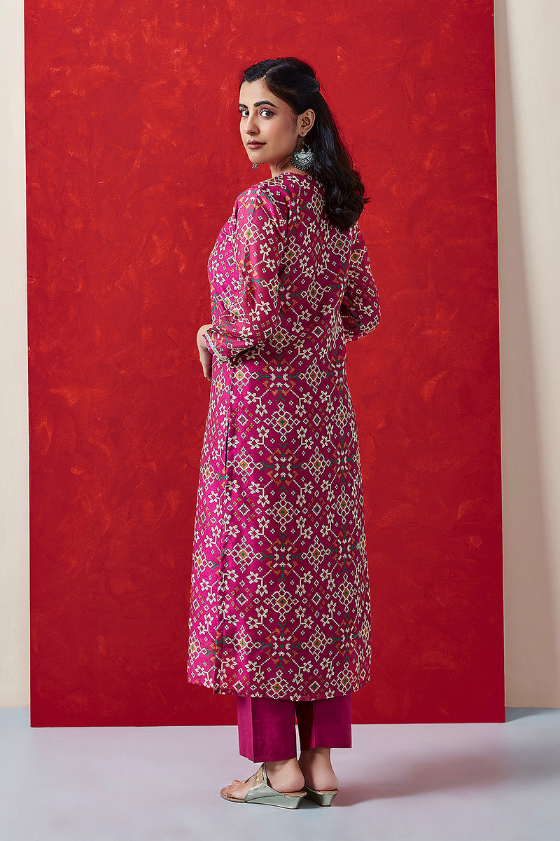 Pink Chanderi Suit Set (with Pants and Dupatta)