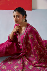 Pink Chanderi Suit Set (With Pants and Dupatta)