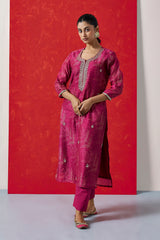 Pink Chanderi Suit Set (With Pants and Dupatta)