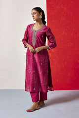 Pink Chanderi Suit Set (With Pants and Dupatta)