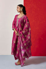 Pink Chanderi Suit Set (With Pants and Dupatta)