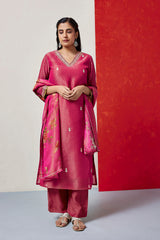 Pure Crushed Tissue Suit Set In Blush Pink (With Pants And Dupatta)