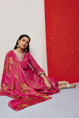 Pure Crushed Tissue Suit Set In Blush Pink (With Pants And Dupatta)