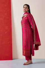 Dark Pink Dola Jacquard Straight Fit Suit Set (With Pants and Dupatta)