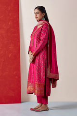 Dark Pink Dola Jacquard Straight Fit Suit Set (With Pants and Dupatta)