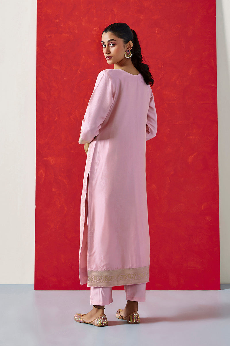 Pink Dola Jacquard Straight Fit Suit Set (With Pants and Dupatta)