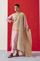 Pink Dola Jacquard Straight Fit Suit Set (With Pants and Dupatta)