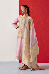 Pink Dola Jacquard Straight Fit Suit Set (With Pants and Dupatta)