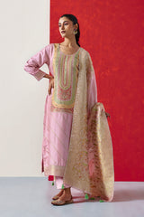 Pink Dola Jacquard Straight Fit Suit Set (With Pants and Dupatta)