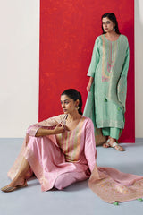 Aqua Green Dola Jacquard Straight Fit Suit Set (With Pants and Dupatta)