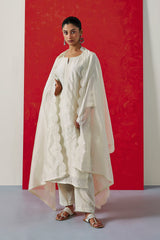 Off White Chanderi Suit Set (with Pants and Dupatta)