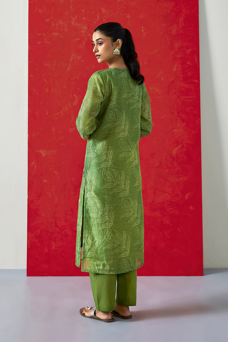 Green Chanderi Suit Set (With Pants and Dupatta)