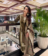 Olive Velvet Suit Set (with Pants and Dupatta)