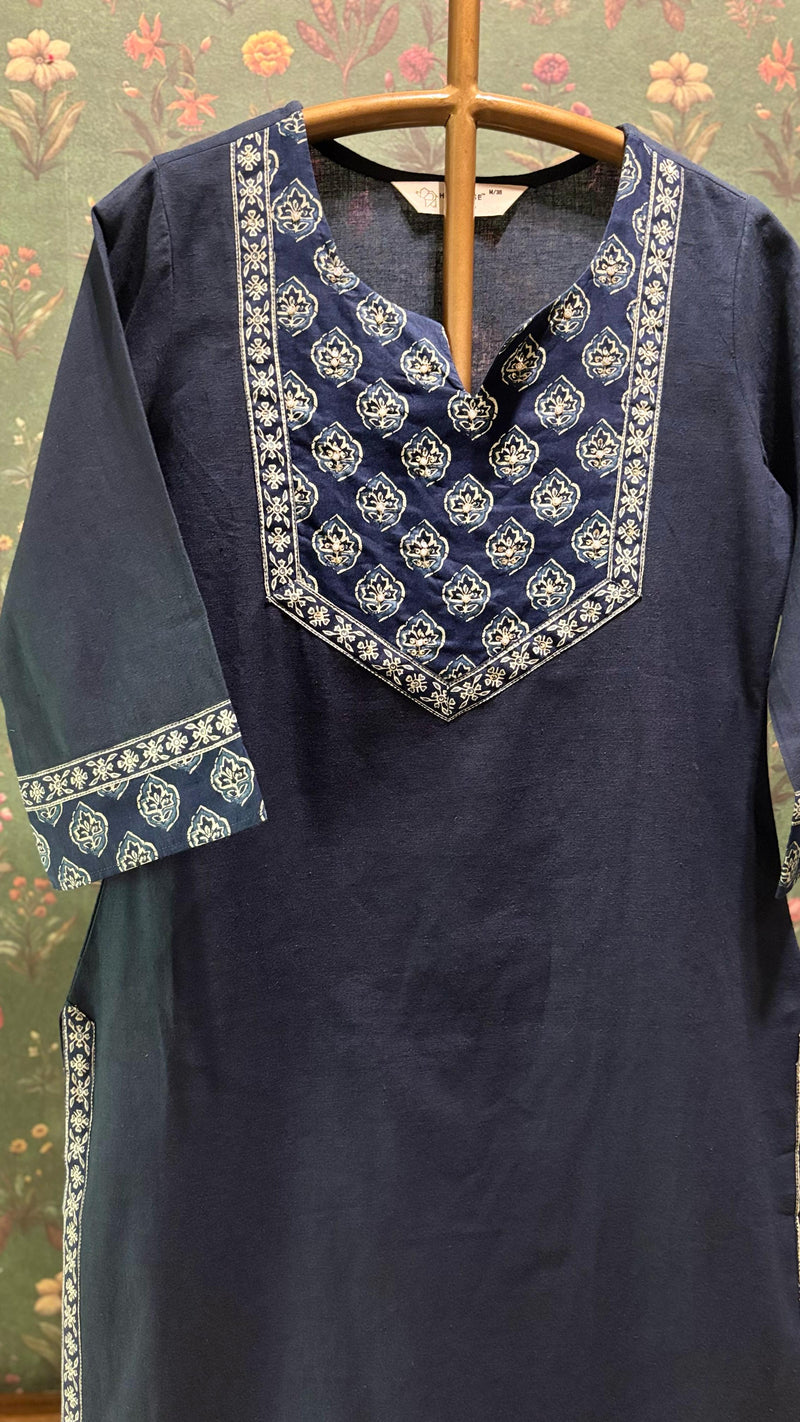 Blue Straight Fit Cotton Kurta Set