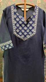 Blue Straight Fit Cotton Kurta Set