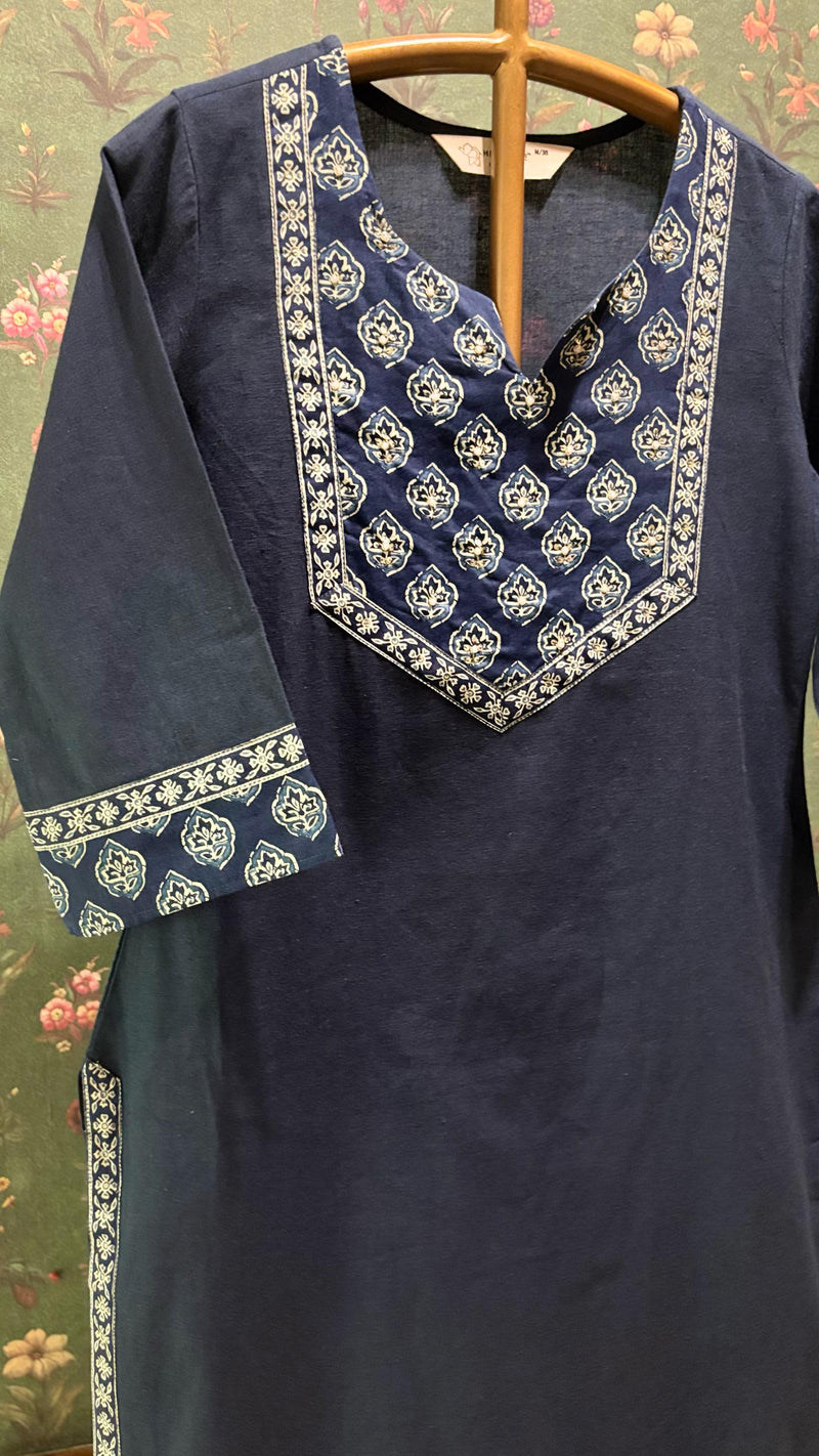 Blue Straight Fit Cotton Kurta Set