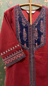 Maroon Straight Fit Cotton Kurta Set