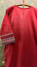 Maroon Straight Fit Cotton Kurta Set