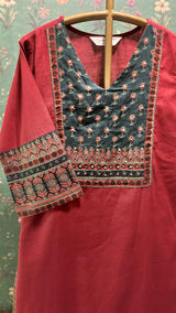 Maroon Straight Fit Cotton Kurta Set