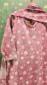 Pink Straight Fit Cotton Suit Set (With Pants and Dupatta