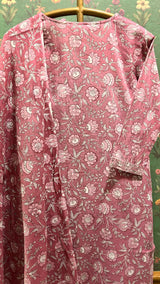 Pink Straight Fit Cotton Suit Set (With Pants and Dupatta