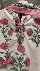 White & Pink Straight fit Cotton Suit Set