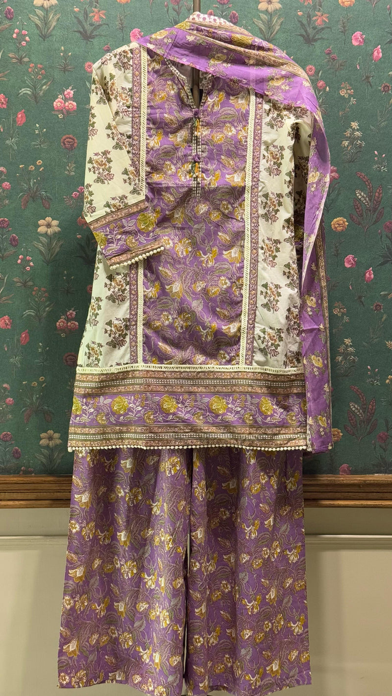 Cream Straight fit Cotton Suit Set