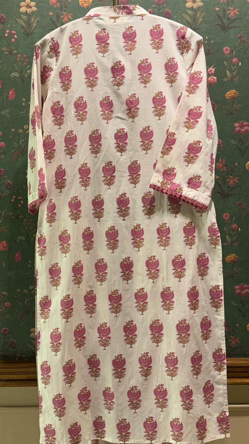 Cream & Pink Straight fit Cotton Kurta set
