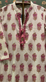 Cream & Pink Straight fit Cotton Kurta set