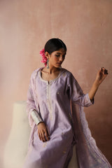 Lilac  Chanderi Kurta set (With Pant & Dupatta)