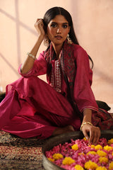 Dark Pink Chanderi Kurta set (With Pant & Dupatta)