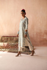 Hand block Printed straight Cotton Kurta set (With Pant & Dupatta)