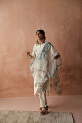 Hand block printed cotton suit set (With Pants & Dupatta)