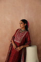 Maroon  Chanderi Kurta set (With Pant & Dupatta)