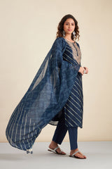 Navy Blue  Chanderi Suit Set (with Pants and Dupatta)