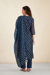 Navy Blue  Chanderi Suit Set (with Pants and Dupatta)