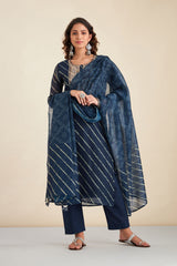 Navy Blue  Chanderi Suit Set (with Pants and Dupatta)