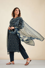 Navy Blue  Chanderi Suit Set (with Pants and Dupatta)