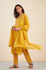 Mustard  Chanderi Suit Set (with Pants and Dupatta)