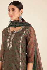 Green Chanderi Suit Set (with Pants and Dupatta)