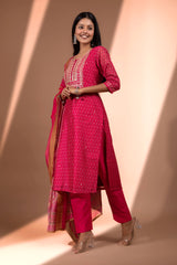Pink Straight fit Chanderi Kurta set (with sharara and Dupatta)