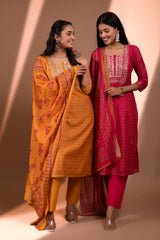Pink Straight fit Chanderi Kurta set (with sharara and Dupatta)