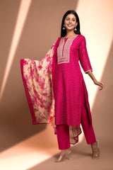 Pink Straight fit Chanderi Kurta set (with Pant and Dupatta)