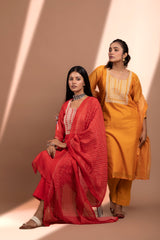 Mustrad Straight fit Chanderi Kurta set (with Pant and Dupatta)