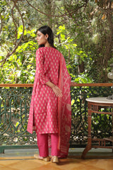 Dark Pink  Chanderi Suit Set (with Pants and Dupatta)