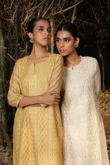 Mustard Chikankari Jute Chanderi Suit Set (With Pants )