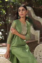 Green  Chanderi Suit Set (with Pants and Dupatta)