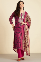 Crimson Chanderi Suit Set (with Pants and Dupatta)