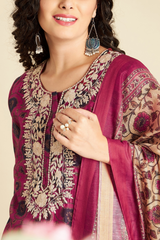 Crimson Chanderi Suit Set (with Pants and Dupatta)